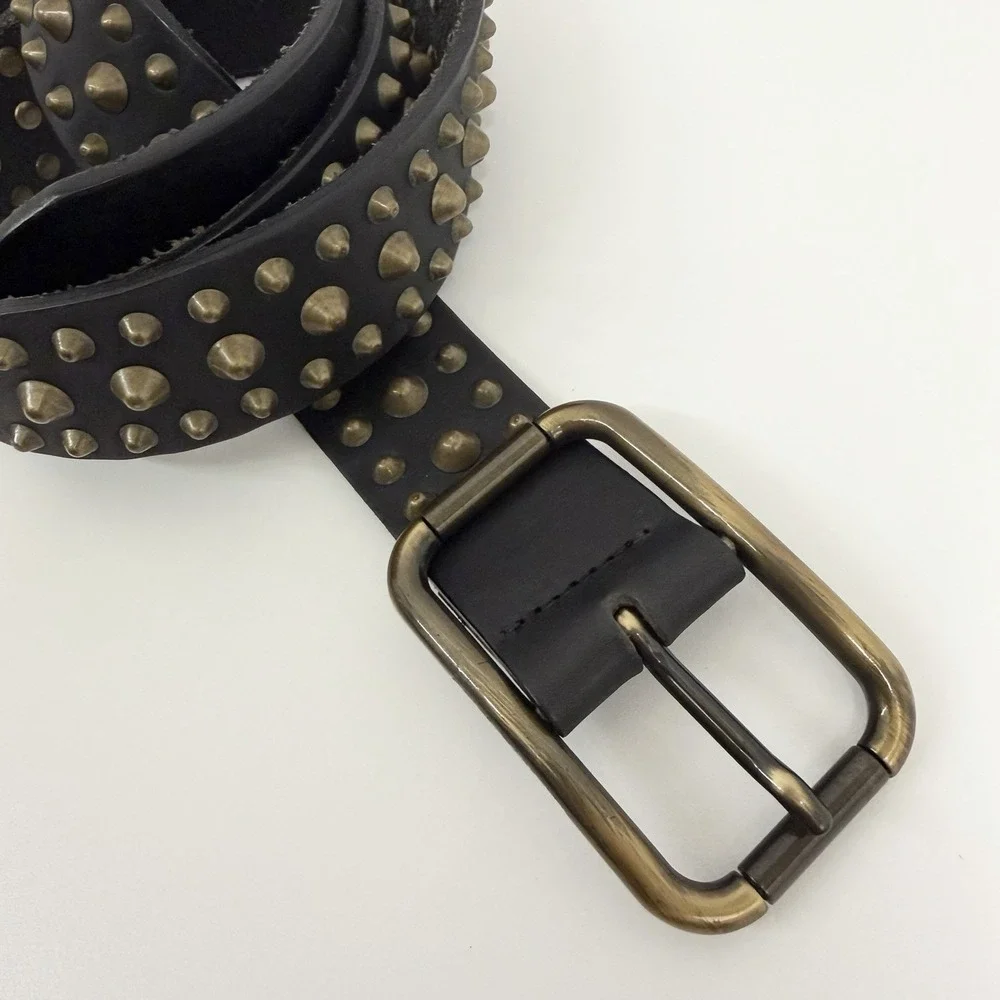 Unisex Dolce & Gabbana Leather Heavily Studded Belt Black & Bronze Size 100 46